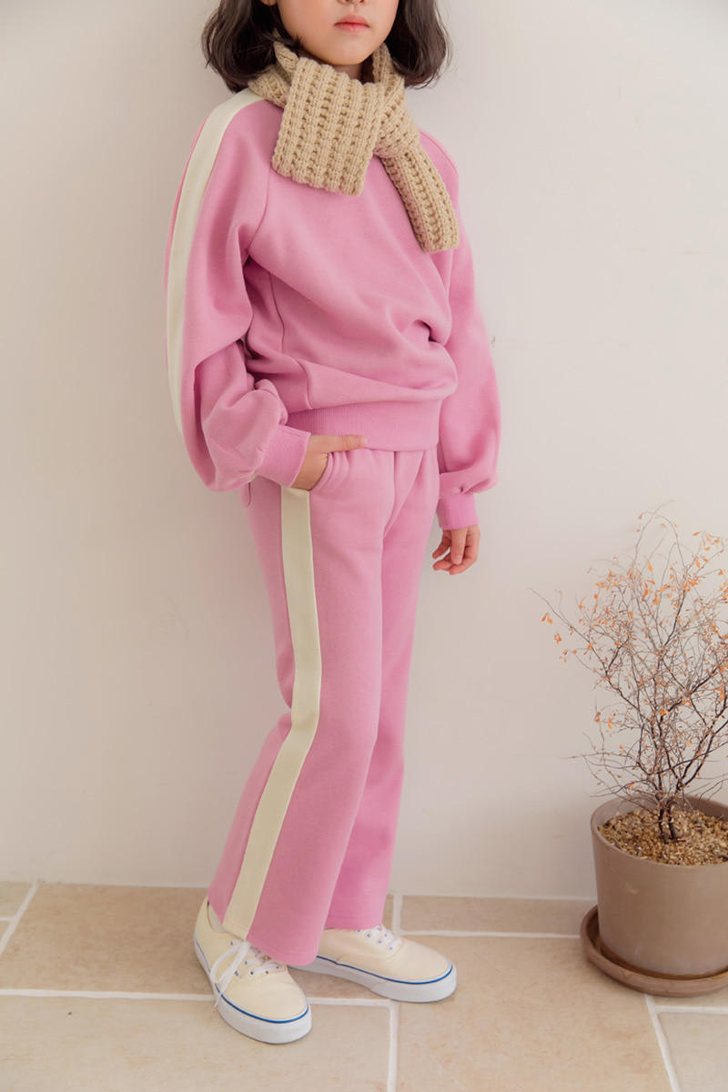 韩国品牌童装STY女童秋冬款粉色拉绒卫衣+长裤休闲套装