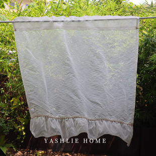 YASHLIE 饰隔断帘 亚麻纱门帘日式 简约小窗帘免打孔短帘透光装