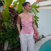 高定重工 珠片刺绣V领挂脖背心度假风辣妹性感大露背绑带上衣