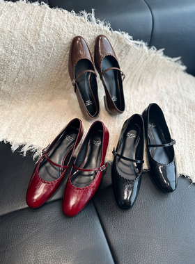 YUSI原创玛丽珍鞋女春夏真皮一字扣浅口单鞋软底通勤小皮鞋平跟秋