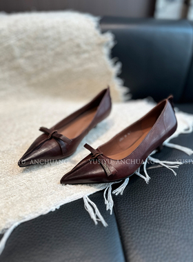 YUSI法式中古擦色尖头浅口单鞋女2026早春通勤优雅气质猫跟高跟鞋