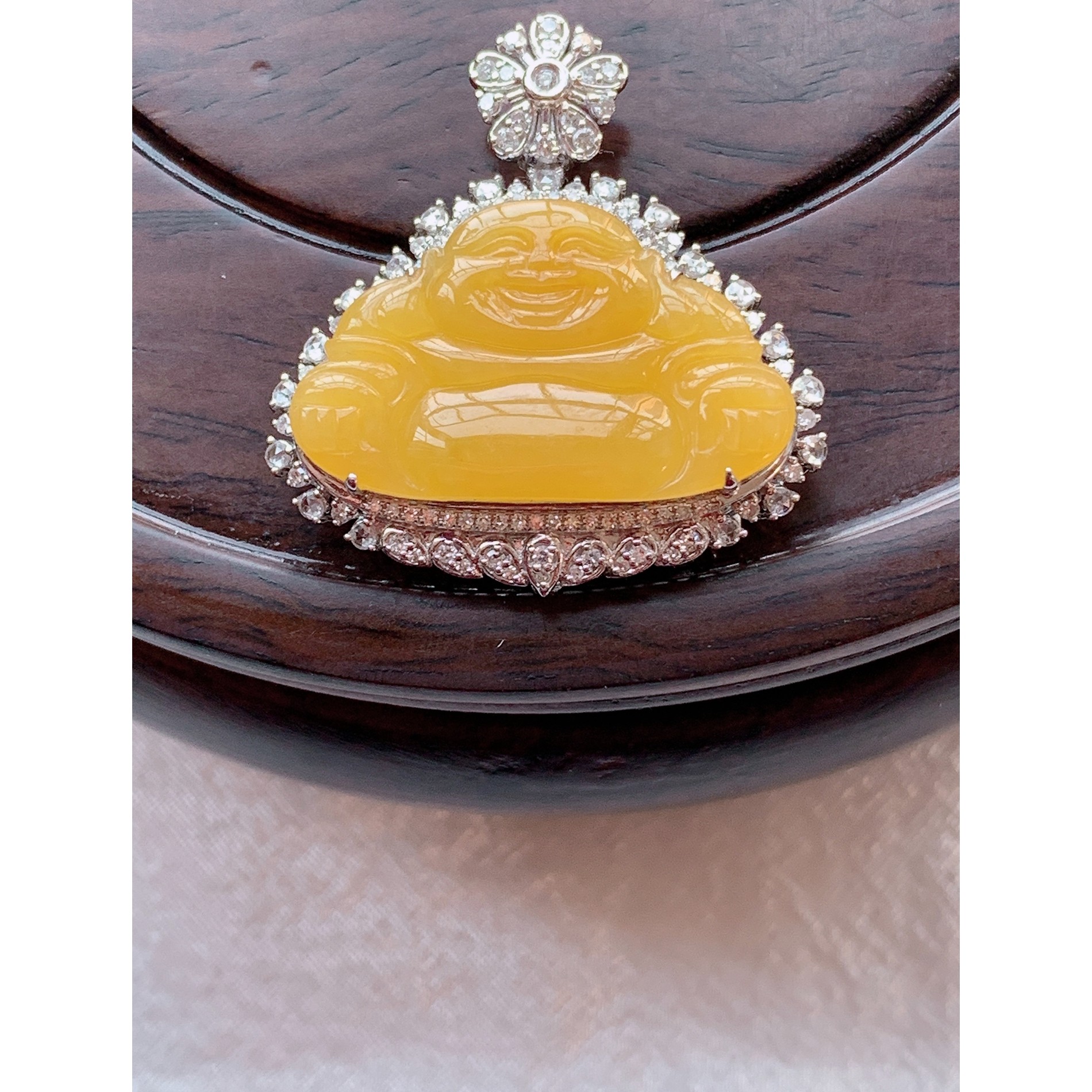 缅甸天然老坑翡翠a货18k金冰种黄翡佛公翡翠吊坠玉挂件