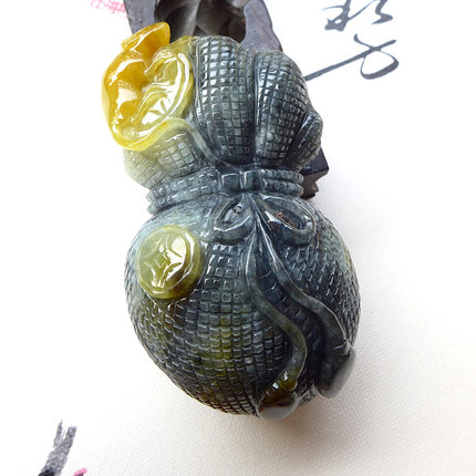 源头产地缅甸天然翡翠玉A货老坑精雕代代有钱玉把件S66