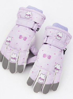 手套女冬季10-15岁大童滑雪可爱卡通加绒保暖五指学生玩雪防泼水