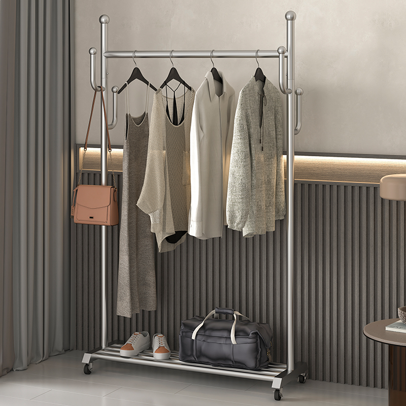 挂衣架不锈钢凉衣服架多功能带轮