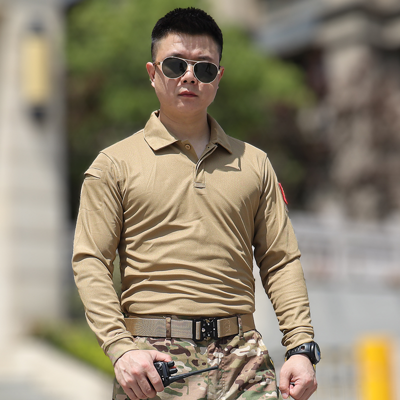 ARMOR WOLF户外速干T恤男长袖翻领迷彩coolmax透气战术POLO衫上衣