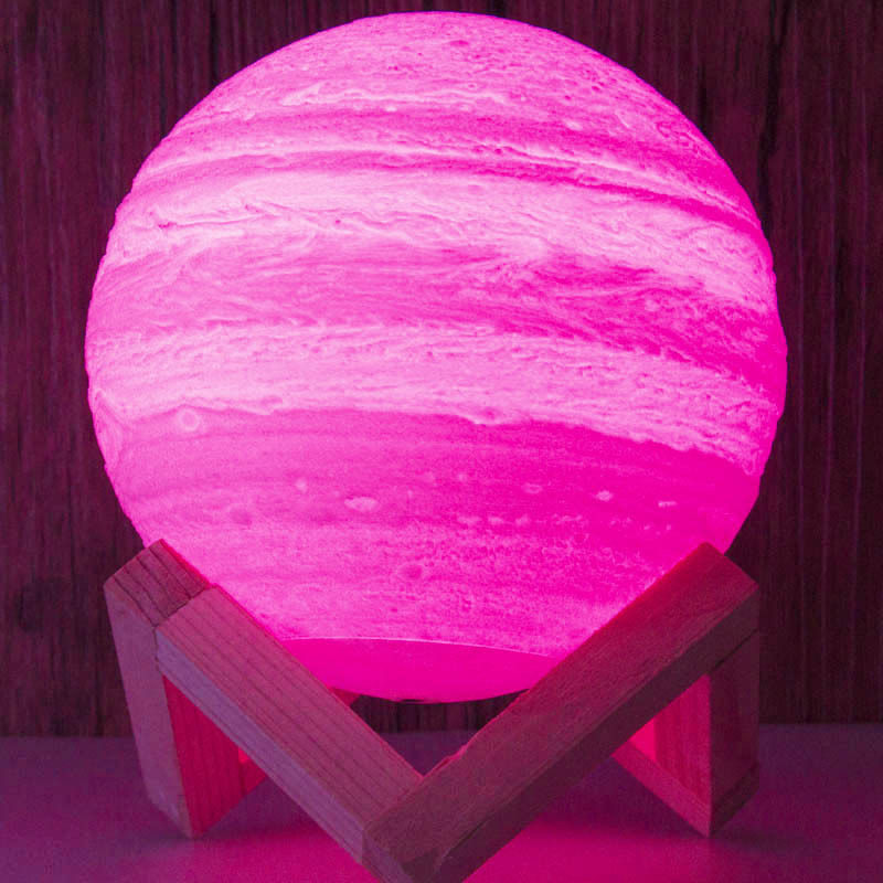 跨境创意3D实木底座触摸感应星空灯新奇特PLA浮雕装饰月球灯摆件