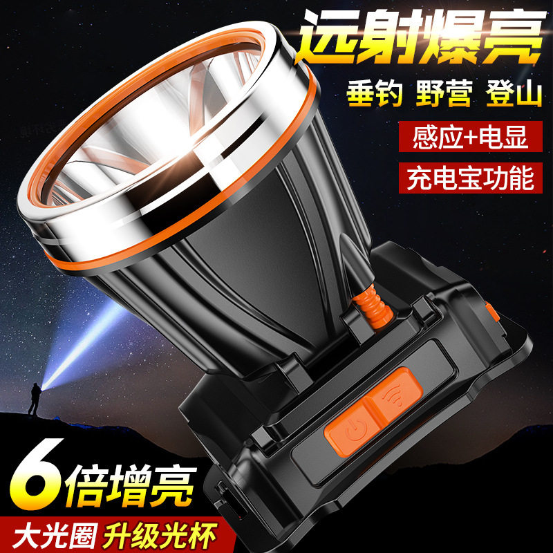 强光LED夜钓远射充电头灯户外露营夜钓矿灯锂电池探照头戴式电筒