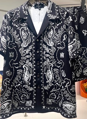 玫瑰贡缎睡衣男2025年新夏季情侣高端印花短袖家居服轻奢冰丝套装