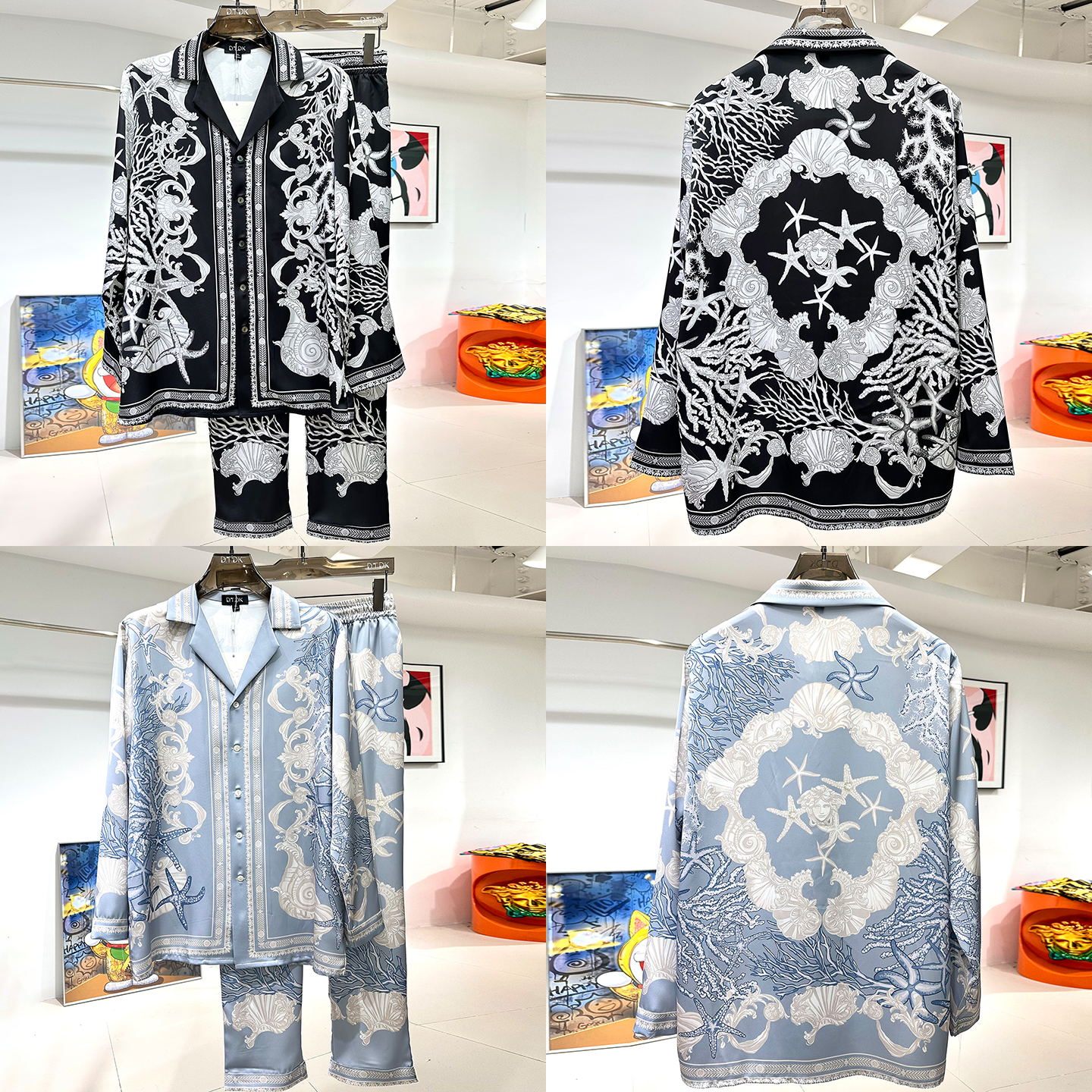 冰丝玫瑰贡缎睡衣男士2025年新情侣宫廷印花长袖家居服高级感套装