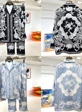 冰丝玫瑰贡缎睡衣男士2025年新情侣宫廷印花长袖家居服高级感套装