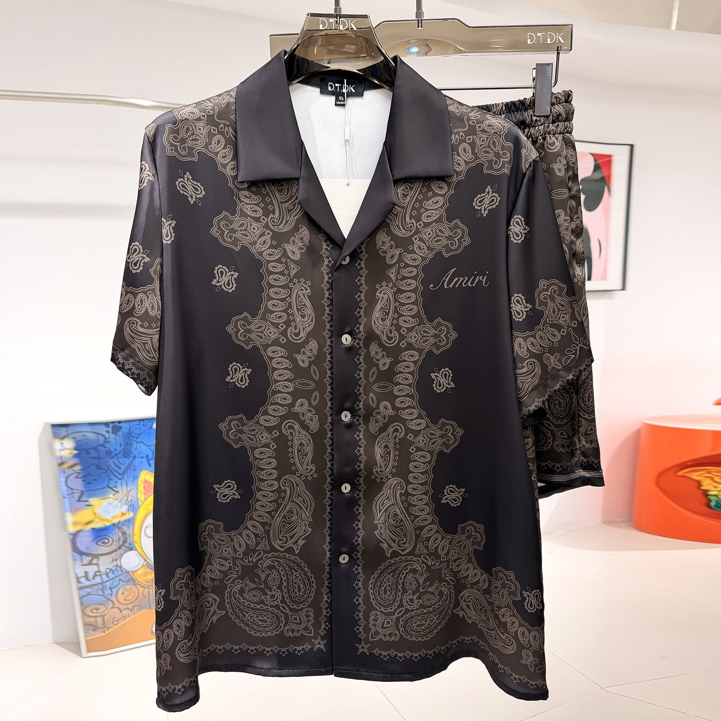 玫瑰贡缎睡衣男士新款夏季情侣高端宫廷风印花短袖家居服冰丝套装