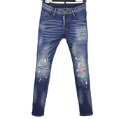 男装 6043新款 Dsquared2牛仔裤 D2水洗磨破洞补丁小脚蓝色
