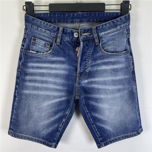 D604夏Dsquared2牛仔裤男装D2磨破洞补丁油漆百搭蓝色牛仔短裤男
