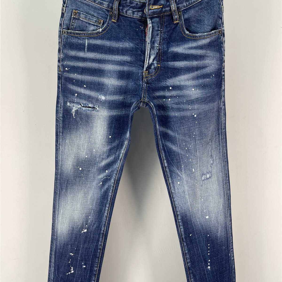 6051四季Dsquared2牛仔裤男装磨破洞补丁手缝小脚蓝色D2牛仔裤男