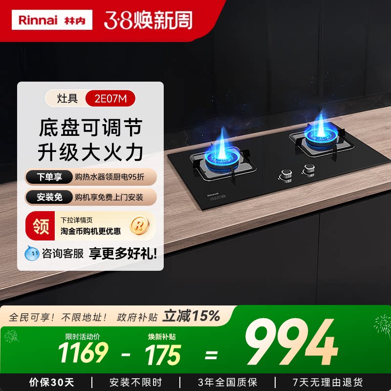 ����Rinnaiȼ�������˫����Ȼ��¯��̨ʽ���2E08M