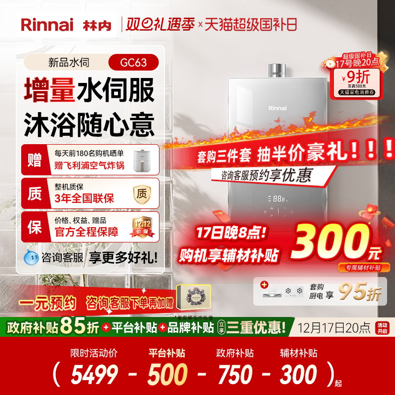 25年林内新品水伺燃气热水器GC63