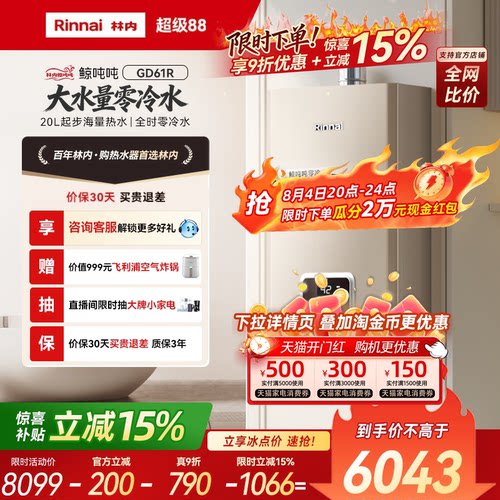 林内鲸吨吨GD61R大水量0冷水燃热
