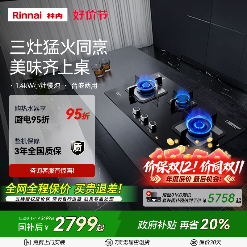林内Rinnai5.0kW三眼灶