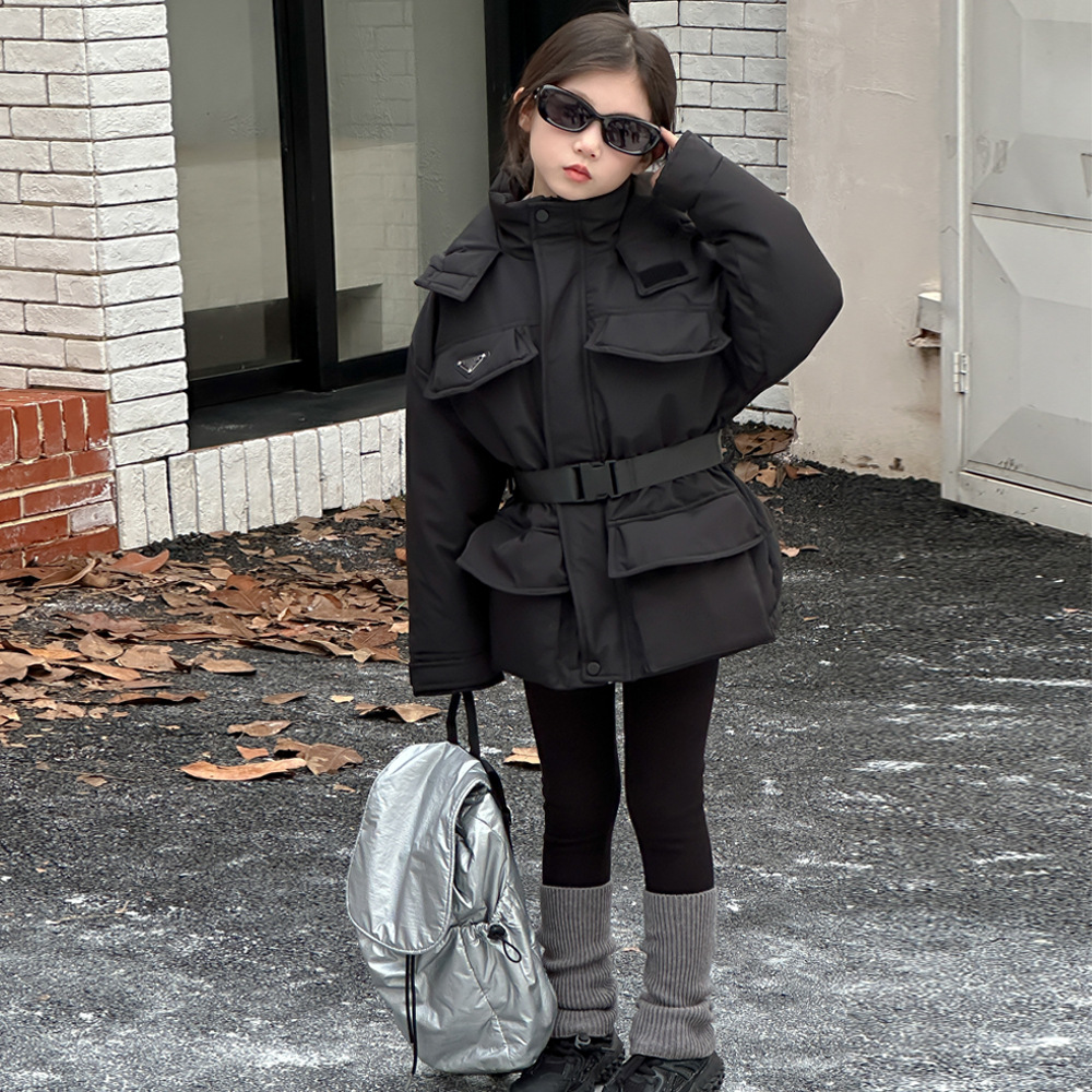 乔伊思童装锋衣2025冬女童连帽收腰90白鸭绒羽绒服外套儿童派克服