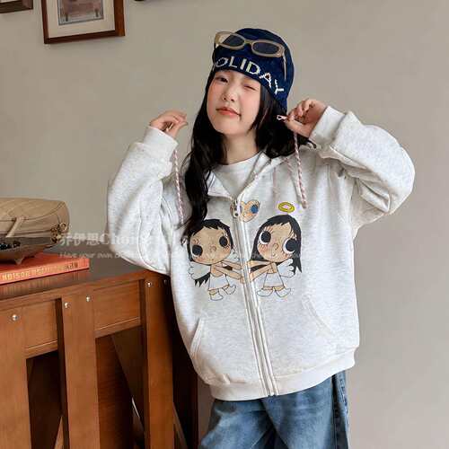 乔伊思童装衣外套秋款2026新款中大童女宝宝休闲开衫上衣连帽外套