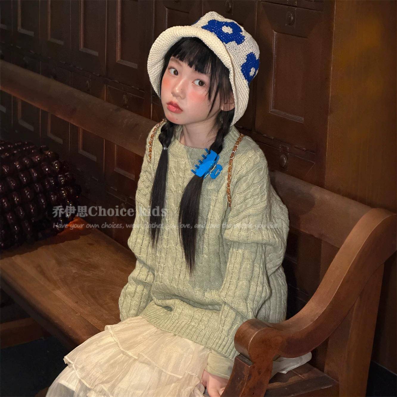 乔伊思童装童女童针织毛衣2026秋款韩版麻花套头儿童复古软糯宽松
