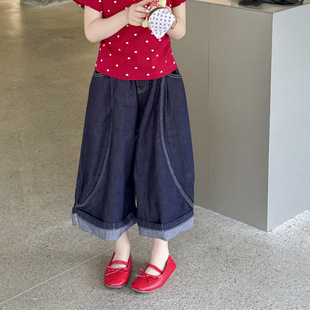 2026新款 子夏季 韩版 牛仔翻边裤 潮 乔伊思童装 男童百搭阔腿裤 女童裤