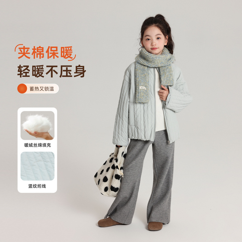 乔伊思童装女童棉衣韩系慵懒风竖条纹棉服2025秋冬款百搭显瘦外套