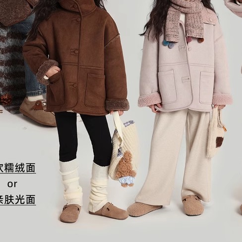 乔伊思童装女童外套2025秋冬新款立领麂皮绒外套柔软保暖童棉衣潮