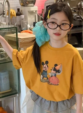 乔伊思童装女童短袖T恤2026夏季新款亲子款米奇卡通半袖纯棉百搭t