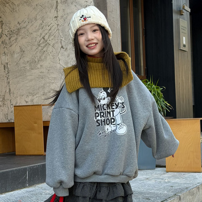 乔伊思童装女童卫衣2025冬款软萌米奇卫衣加绒加厚内里保暖百搭潮