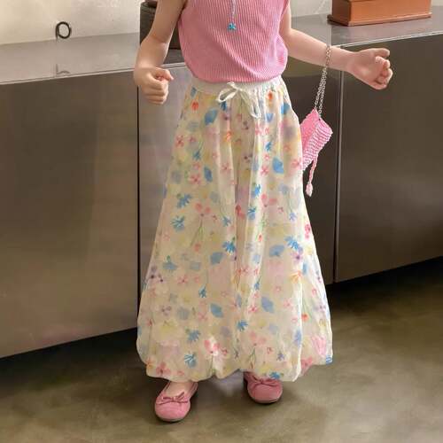 乔伊思童装女童裤子2026夏韩版花朵休闲裤儿童多巴胺百搭系带长裤