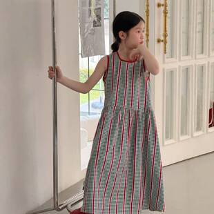 乔伊思童装女童连衣裙2026夏季韩版竖条纹休闲背心裙儿童宽松格子
