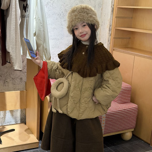 乔伊思童装羽绒服2025冬款韩版白鸭绒羽绒服可拆卸围脖带挂件洋气