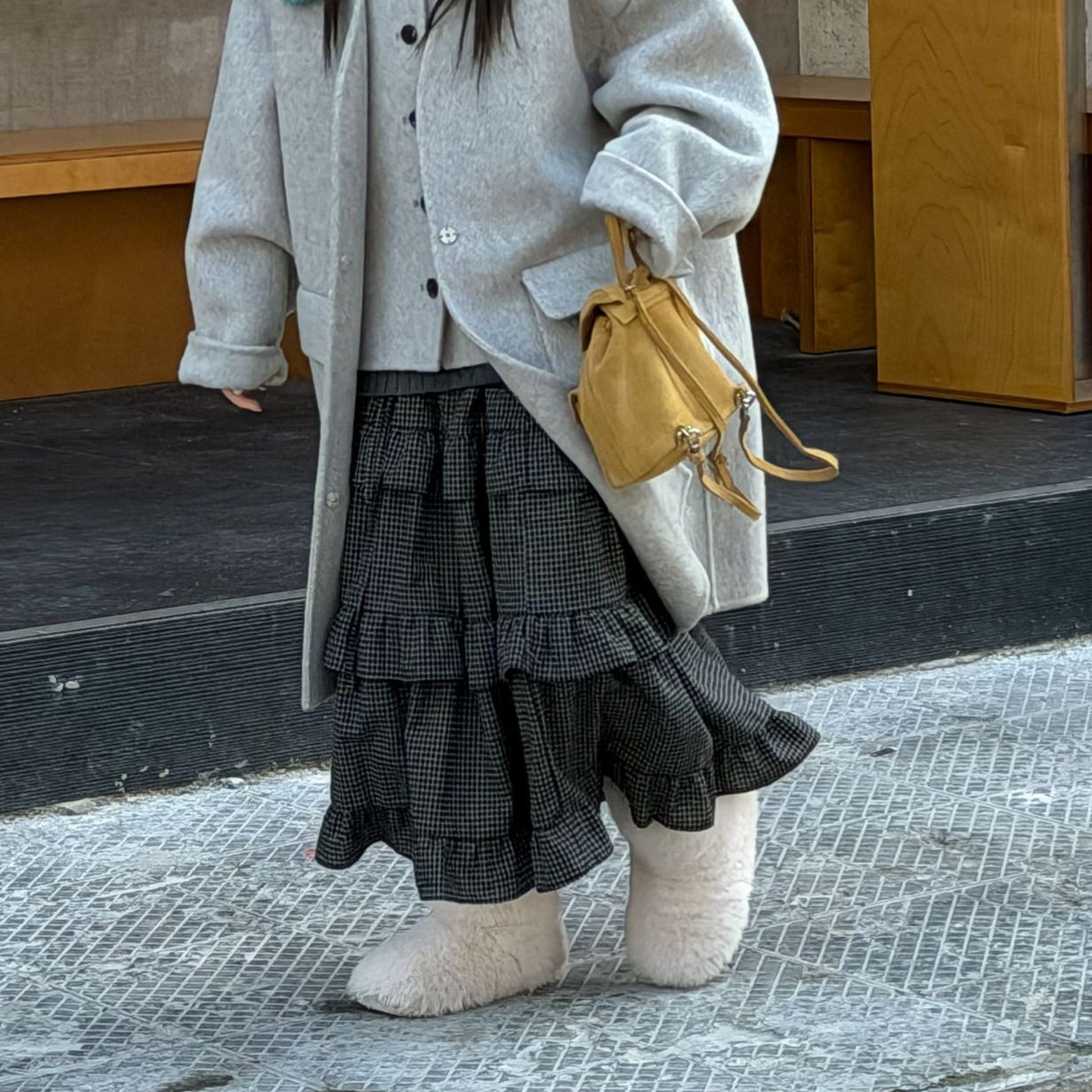 乔伊思童装女童半身裙2025冬季新款韩版格子蛋糕半身裙亲子款潮童