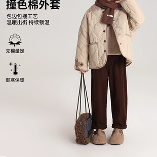 乔伊思童装女童加绒棉衣冬装2026新款儿童冬款加厚棉服菱形格锁棉
