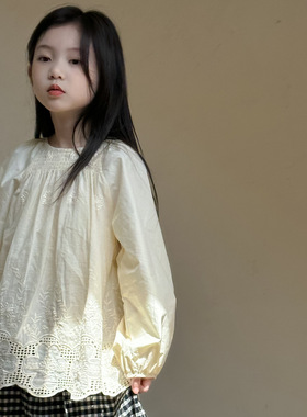 乔伊思韩童装女童衬衫长袖刺绣花边提花娃娃衫秋冬装宝宝上衣洋气