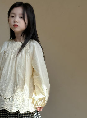 乔伊思韩童装女童长袖衬衫提花刺