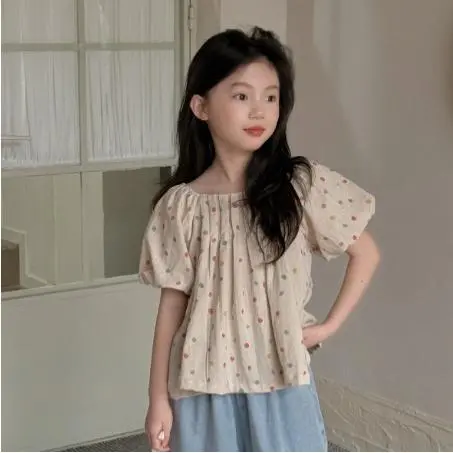 乔伊思童装女童娃娃衫夏季2025新款纯棉波点洋气上衣衬衫衣潮夏装