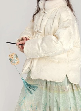 乔伊思童装女童国风羽绒服新中式冬装2025款儿童外套90绒拼接毛领