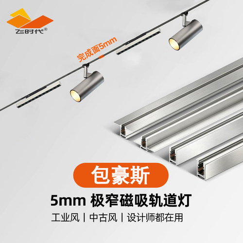 飞时代不锈钢色5mm磁吸轨道灯包豪斯窄边吊装led射灯智能无主灯具