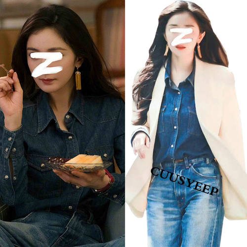 YM明星同款复古时尚休闲牛仔衬衫