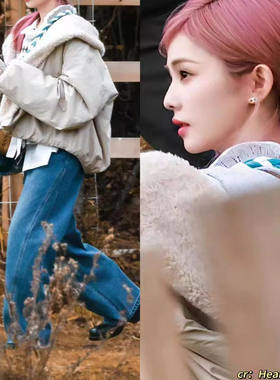 翻领毛毛外套保暖下摆抽绳棉服女