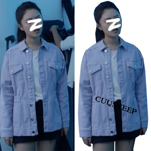 明星同款法式紫色收腰牛仔外套女