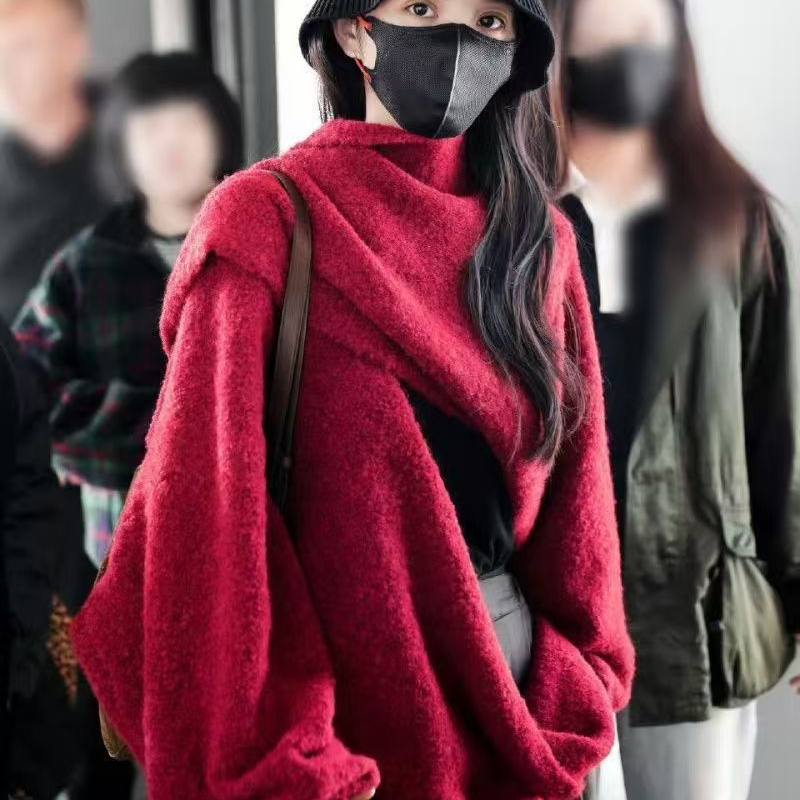 圣诞新年节日红色毛衣流苏披肩