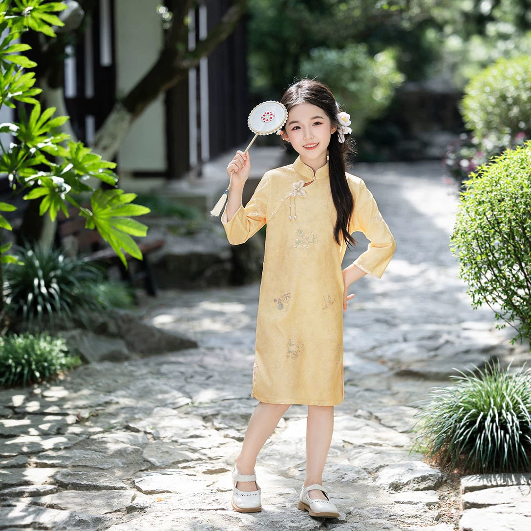 女童春秋新中式民国风旗袍裙子