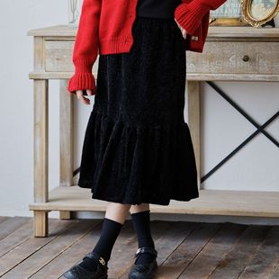 韩版儿童装加绒黑色鱼尾半身裙春秋冬款女童中大童长款公主长裙子