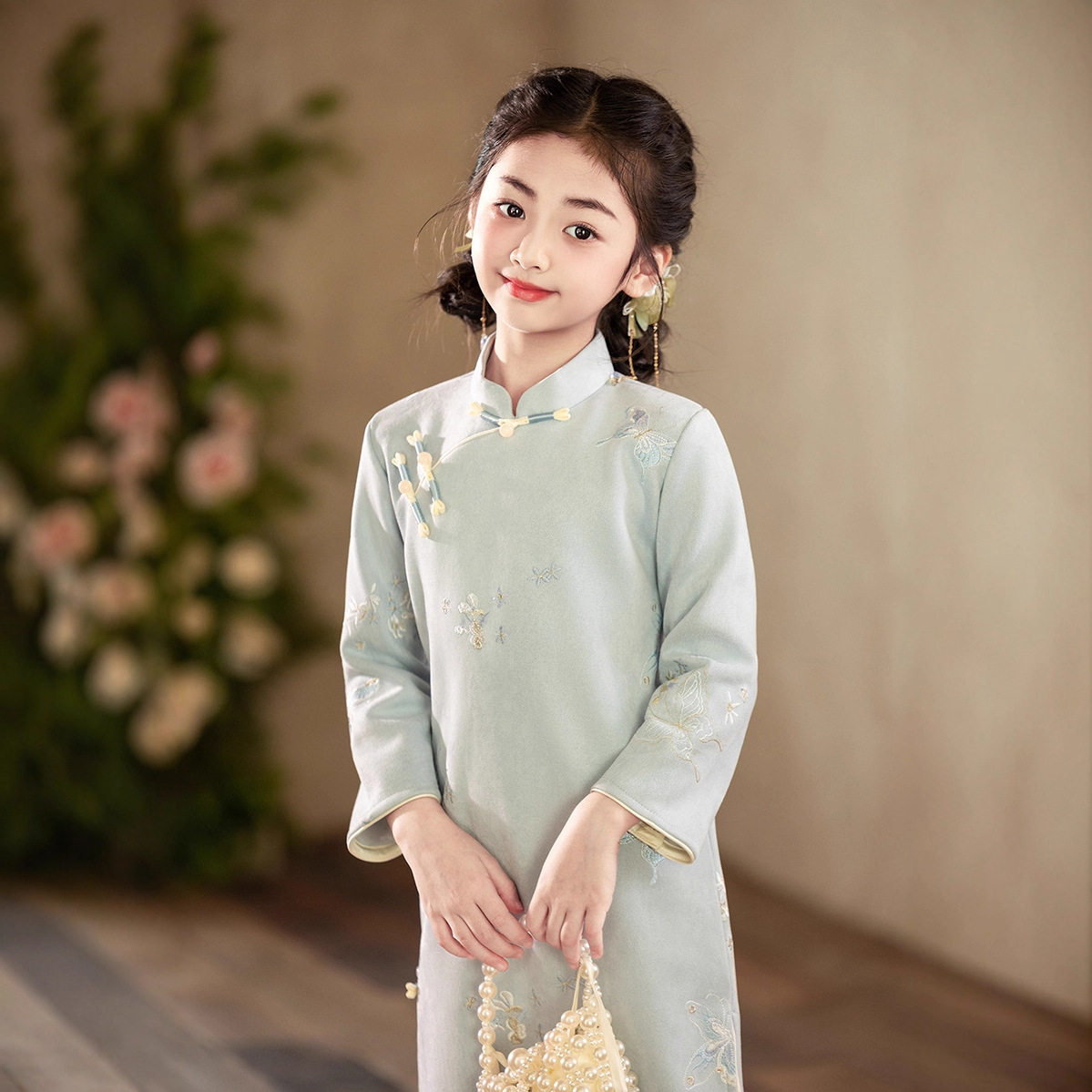 女童春秋长袖中国风连衣裙儿童新中式民国风旗袍裙子小女孩演出服