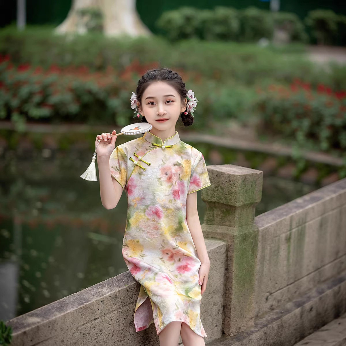 女童新中式印花母女旗袍连衣裙子