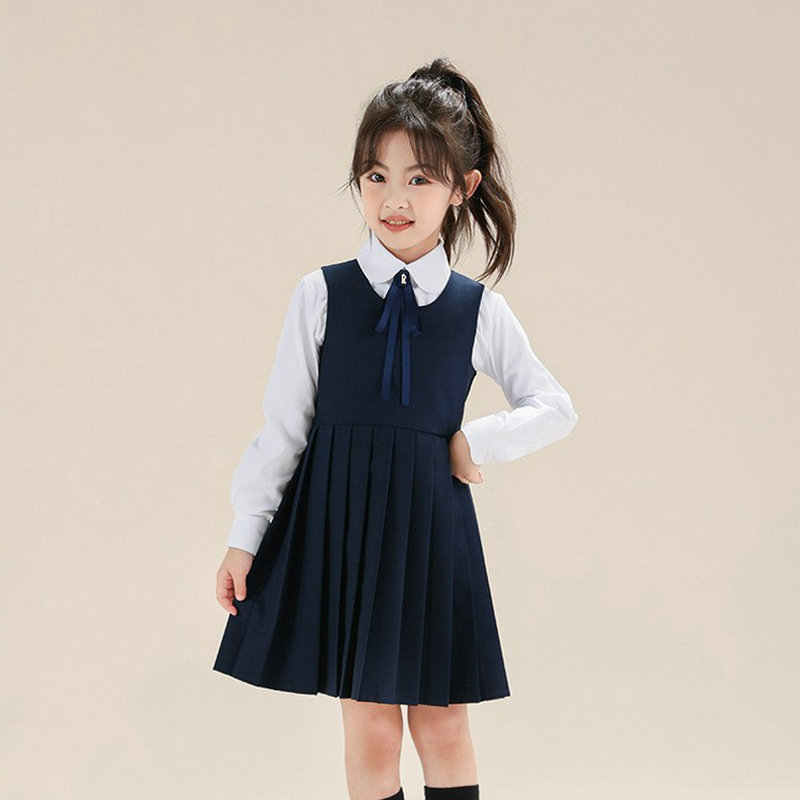 女童学院风连衣裙春秋小女孩JK百褶裙儿童背心裙中大童学生演出服